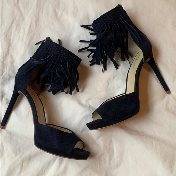 navy fringe ankle heels - Picture 2 of 7